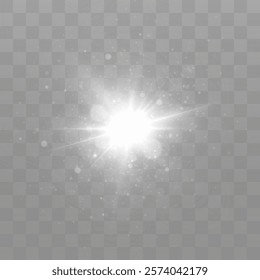 Glow light effect. Starburst with sparkles on transparent background. Vector illustration. Sun