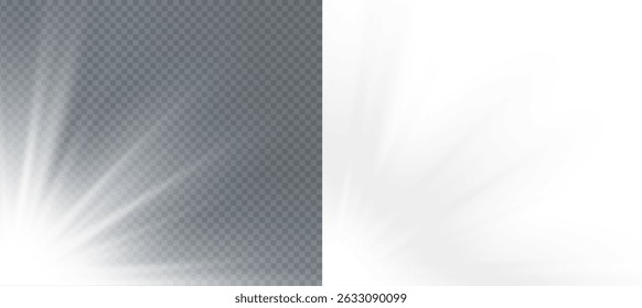 Glow light effect. Starburst with sparkles on transparent background. Vector illustration. Sun