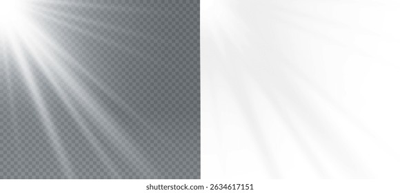 Glow light effect. Starburst with sparkles on transparent background. Vector illustration. Sun