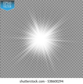 Glow light effect. Starburst with sparkles on transparent background. Vector illustration. Sun
