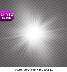 Glow light effect. Starburst with sparkles on transparent background. Vector illustration. Sun