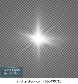 Glow light effect. Starburst with sparkles on transparent background. Vector illustration. Sun
