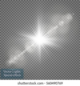 Glow light effect. Starburst with sparkles on transparent background. Vector illustration. Sun
