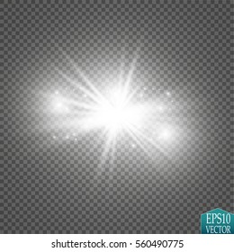 Glow light effect. Starburst with sparkles on transparent background. Vector illustration. Sun
