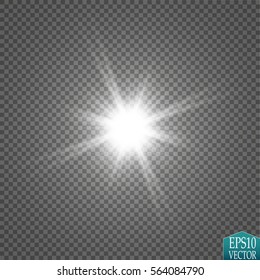 Glow light effect. Starburst with sparkles on transparent background. Vector illustration. Sun