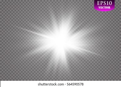 Efecto luminoso. Estallido de estrellas con chispas sobre fondo transparente. Ilustración vectorial. Sol