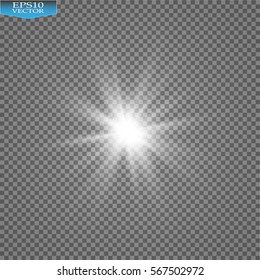 Glow light effect. Starburst with sparkles on transparent background. Vector illustration. Sun
