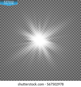 Glow light effect. Starburst with sparkles on transparent background. Vector illustration. Sun
