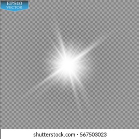 Glow light effect. Starburst with sparkles on transparent background. Vector illustration. Sun
