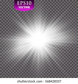 Glow light effect. Starburst with sparkles on transparent background. Vector illustration. Sun