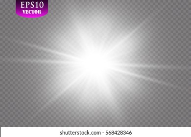 Glow light effect. Starburst with sparkles on transparent background. Vector illustration. Sun