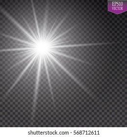 Glow light effect. Starburst with sparkles on transparent background. Vector illustration. Sun