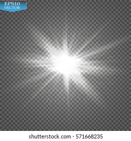 Glow light effect. Starburst with sparkles on transparent background. Vector illustration. Sun
