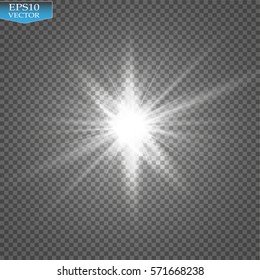Glow light effect. Starburst with sparkles on transparent background. Vector illustration. Sun
