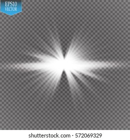 Glow light effect. Starburst with sparkles on transparent background. Vector illustration. Sun

