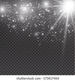 Glow light effect. Starburst with sparkles on transparent background. Vector illustration. Sun