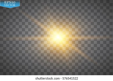 Glow light effect. Starburst with sparkles on transparent background. Vector illustration. Sun. Christmas flash. dust
