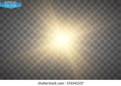 Glow light effect. Starburst with sparkles on transparent background. Vector illustration. Sun. Christmas flash. dust

