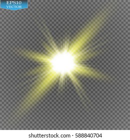 Glow light effect. Starburst with sparkles on transparent background. Vector illustration. Sun
