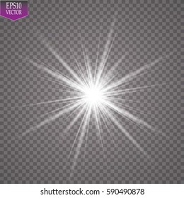 Glow light effect. Starburst with sparkles on transparent background. Vector illustration. Sun
