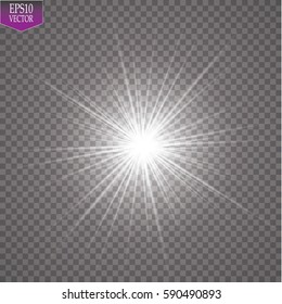 Glow light effect. Starburst with sparkles on transparent background. Vector illustration. Sun
