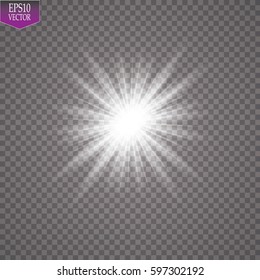Glow light effect. Starburst with sparkles on transparent background. Vector illustration. Sun
