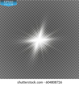 Glow light effect. Starburst with sparkles on transparent background. Vector illustration. Sun. Christmas flash.