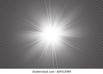 Glow light effect. Starburst with sparkles on transparent background. Vector illustration. Sun