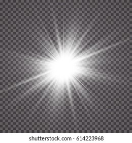 Glow light effect. Starburst with sparkles on transparent background. Vector illustration. Sun