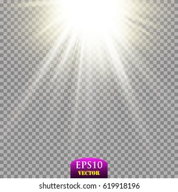 Glow light effect. Starburst with sparkles on transparent background. Vector illustration. Sun