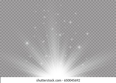 Glow light effect. Starburst with sparkles on transparent background. Vector illustration. Sun