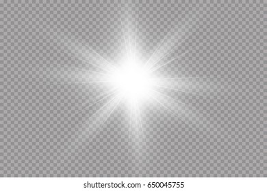 Efecto luminoso. Starburst con chispas sobre fondo transparente. Ilustración vectorial. Sol