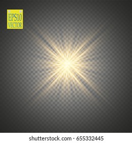 Glow light effect. Starburst with sparkles on transparent background. Vector illustration. Sun
