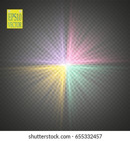 Glow light effect. Starburst with sparkles on transparent background. Vector illustration. Sun
