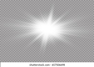 Glow light effect. Starburst with sparkles on transparent background. Vector illustration. Sun