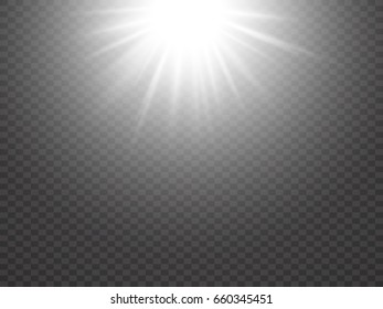 Glow light effect. Starburst with sparkles on transparent background. Vector illustration. Sun