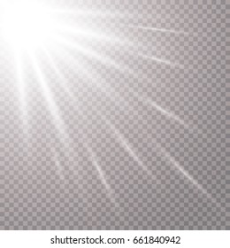 Glow light effect. Starburst with sparkles on transparent background. Vector illustration. Sun