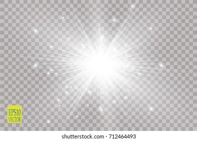 Glow light effect. Starburst with sparkles on transparent background. Vector illustration. Sun