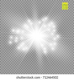 Glow light effect. Starburst with sparkles on transparent background. Vector illustration. Sun