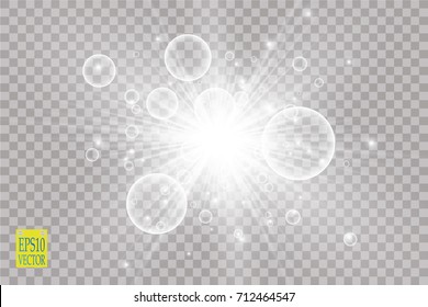 Glow light effect. Starburst with sparkles on transparent background. Vector illustration. Sun