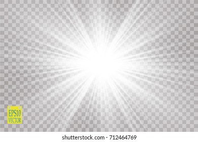 Glow light effect. Starburst with sparkles on transparent background. Vector illustration.