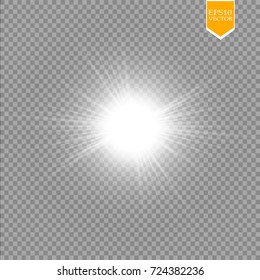 Glow light effect. Starburst with sparkles on transparent background. Vector illustration. Sun