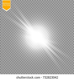 Glow light effect. Starburst with sparkles on transparent background. Vector illustration. Sun