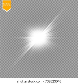 Glow light effect. Starburst with sparkles on transparent background. Vector illustration. Sun