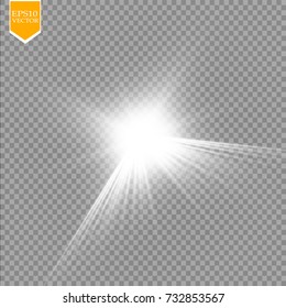 Glow light effect. Starburst with sparkles on transparent background. Vector illustration. Sun
