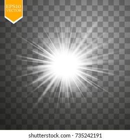 Glow light effect. Starburst with sparkles on transparent background. Vector illustration. Sun