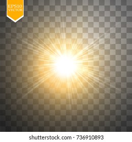 Glow light effect. Starburst with sparkles on transparent background. Vector illustration. Sun