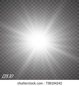 Glow light effect. Starburst with sparkles on transparent background. Vector illustration. Sun