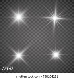 Glow light effect. Starburst with sparkles on transparent background. Vector illustration. Sun