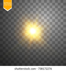 Glow light effect. Starburst with sparkles on transparent background. Vector illustration. Sun